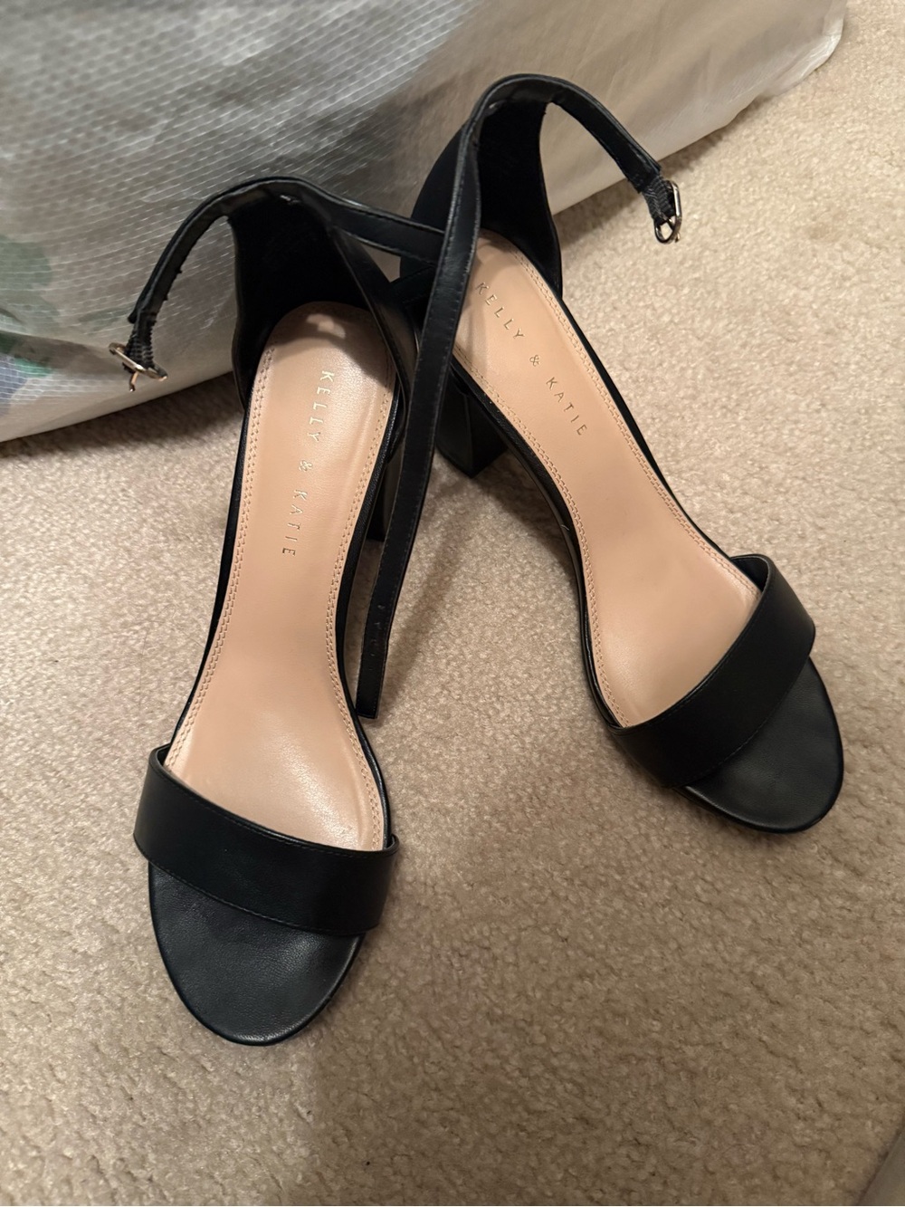 Kelly & Katie Black Open-Toe Ankle-Strap Block Heels